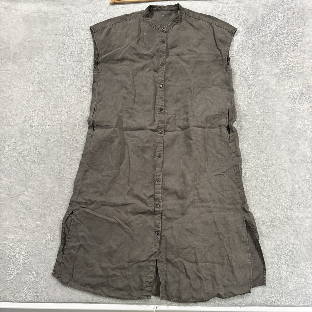 Muji Linen Button Dress Women S Midi Brown Boho Lagenlook Vtg Earthy Summer